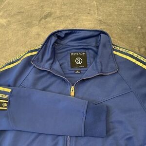 Switch Remarkable Sweater Mens Small Blue Gold Striped‎ Full Zip Sweatshirt Y2K